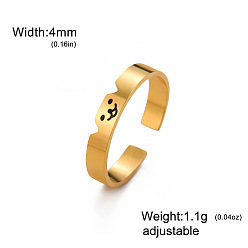 Golden 304 Stainless Steel Cuff Open Rings, Cat Shape, Stackable Rings, Golden, 15~20mm