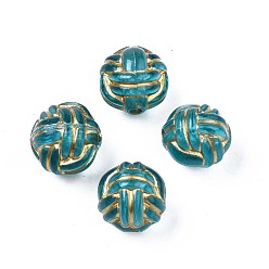 Dark Turquoise Plating Acrylic Beads, Metal Enlaced, Round, Dark Turquoise, 11x10.5x10.5mm, Hole: 1.8mm, about 770pcs/500g