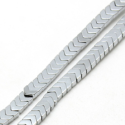 Silver Plated Electroplate Non-magnetic Synthetic Hematite Beads Strands, Arrow, Silver Plated, 3.5x4x2mm, Hole: 1mm, about 183pcs/strand, 15.7 inch