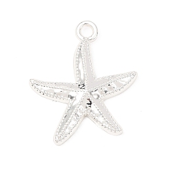 Морская звезда Латунные подвески, стойки покрытие, долговечный, без свинца и без кадмия, серебряные, морская звезда, 22x19x4 мм, отверстие : 2 мм
