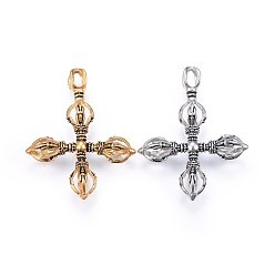 Mixed Color 304 Stainless Steel Dorje Vajra Pendants, Cross, Mixed Color, 60x47x12mm, Hole: 8x5mm