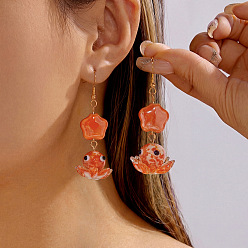 Коралловый Висячие серьги из железа, стекла и фарфора, осьминог, золотые, коралл, 57x20 мм