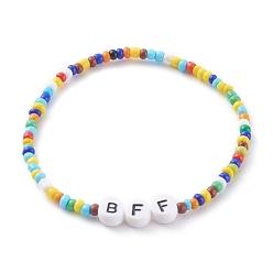 Colorful Glass Seed Beads Stretch Bracelets, with Acrylic Letter Beads, Word BFF, Colorful, Inner Diameter: 2-1/4 inch(5.7cm)