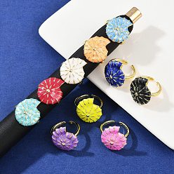 Shell Shape Латунные эмалевые регулируемые манжеты для женщин, реальный 18 k позолоченный, без кадмия, без никеля и без свинца, разноцветные, формы раковины, форма оболочки: 22.5x19.5 мм, внутренний диаметр: регулируемый