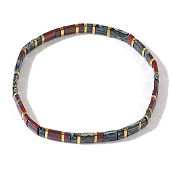 (52) Непрозрачная лаванда Винтажные этнические стеклянные бусины эластичные браслеты для женщин, прямоугольные, разноцветные, внутренний диаметр: 6-1/4 дюйм (16 см) ~ 6-1/2 дюйм (16.5 см)