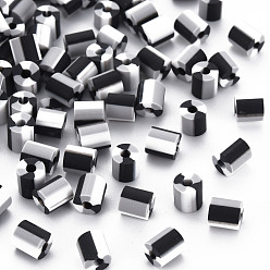 Black Handmade Polymer Clay Beads,  3 Tone, Column, Black & White & Gray, 5x2.5~6.5mm, Hole: 1.8mm