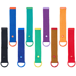 Mixed Color 9Pcs 9 Colors Alloy Polyester Keychains, Rectangle, with Spring Gate Rings, Mixed Color, 170mm, 1pc/color