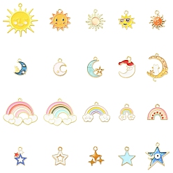 Mixed Color 20Pcs 20 Styles Alloy Enamel Pendants, Moon & Star & Sun, Mixed Color, 14~38x14~38x1~3.5mm, Hole: 1.5~2mm, 1pc/style