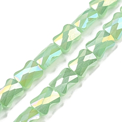 Бледно-Зеленый Нити стеклянных бусин Ab цветной пластины, имитация нефрита, граненая бамбуковая палка, бледно-зеленый, 8x6x4~4.5 мм, отверстие : 1.2 мм, около 68~70 шт / нитка, 20.86~21.65 дюйм (53~55 см)