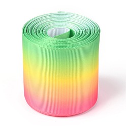 Colorful Gradient Rainbow Polyester Ribbon, Single Face Printed Grosgrain Ribbon, for Crafts Gift Wrapping, Party Decoration, Colorful, 2 inch(50mm), about 5 yards/roll(4.57m/roll)