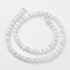 White Cat Eye Beads, Round, White, 8mm, Hole: 1mm, about 15.5 inch/strand, about 49pcs/strand