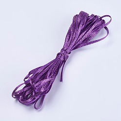 Purple Double Face Satin Ribbon, Polyester Satin Ribbons, Golden Wired Edge, Purple, 1/8 inch(4mm), about 10m/bundle