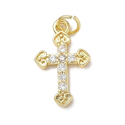 Настоящее золото 18K Латунные микро проложить кубического циркония подвески, крестик, стойки покрытие, без свинца и без кадмия, долговечный, с целью перехода в кольце, реальный 18 k позолоченный, 19x11.5x2 мм, отверстие : 3.6 мм