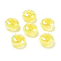 Yellow UV Plating Transpant Resin European Beads, Large Hole Beads, Iridescent, Rondelle, Yellow, 8x13.5mm, Hole: 5.5mm