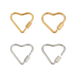 (52) Непрозрачная лаванда 4 шт. 4 стили 304 подвески-замки с винтовым карабином из нержавеющей стали, для изготовления ожерелий, сердце, разноцветные, 22~22.5x24.5x4~4.5 мм, Винт: 7x4 мм, 1 шт / стиль