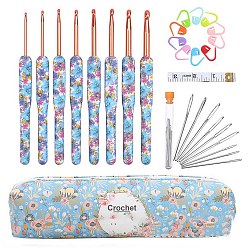 Васильковый Наборы инструментов для вязания крючком, в том числе алюминиевые крючки-иглы, пластиковый маркер для закрепки петель, рулетка, игла, сумка для хранения, васильковый, штифты : 2.5~6 мм