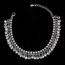 Платина Сплав кристалл горный хрусталь теннисная цепь колокольчик кисточка браслеты на ногу, платина, 8-5/8 дюйм (220 мм)