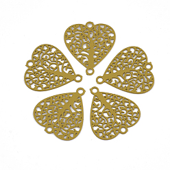 (932FM) Темно-синий аква-матовый с подкладкой 430 соединительные звенья нержавеющие, окрашеные, гравированные металлические украшения, Сердце с деревом, темно-золотистые, 14.5x13x0.5 мм, отверстие : 1.2 мм