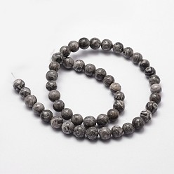 Map Stone Natural Map Stone/Picasso Stone/Picasso Jasper Bead Strands, Round, 4mm, Hole: 1mm, about 89pcs/strand, 14.9 inch~15.1 inch