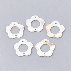 Seashell Color Freshwater Shell Links connectors, Flower, Seashell, 25x25x2mm, Hole: 1.5mm