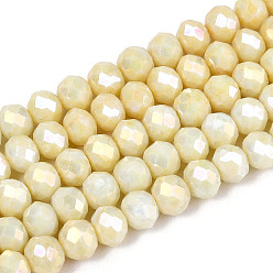 Лимонный шифон Антикоррозийные гальванические стеклянные бусины рондель, имитация драгоценных камней, с покрытием AB цвета, граненые, лимонный шифон, 4~4.5x3~3.8 мм, отверстие : 0.9 мм, около 105~107 шт / нитка, 14.76~15.16'' (37.5~38.5 см)