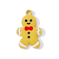 (932FM) Темно-синий аква-матовый с подкладкой 304 нержавеющей стальной эмали подвески, очаровательные пряничные человечки, ионное покрытие (ip), реальный 18 k позолоченный, темно-золотистые, 16x10 мм