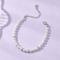 Белый Женский браслет из круглых бусин с ракушками и латунными стразами, белые, 7-5/8 дюйм (19.4 см)