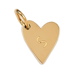 Letter S 304 прелести нержавеющей стали, с прыжковых колец, сердце с подвесками в виде букв, золотые, Письмо с, 10x8.5x1.5 мм, отверстие : 4x2.5 мм