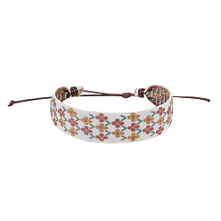 Цветок Браслет из хлопкового плоского шнура с восковыми веревками, Плетеный регулируемый браслет в этническом стиле для женщин, цветок, 7-1/4 дюйм (18.5 см)