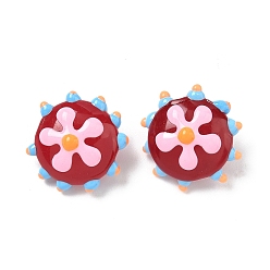 Pink Einbrennlack, Glasemailleperlen, holprige Blume, rosa, 19~19.5x10.5 mm, Bohrung: 1.4 mm