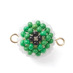 Зеленый Подвески-шармы в форме круглого глаза из стеклянных бусинок и стеклянных семян на Хэллоуин, с 304 двойными петлями из нержавеющей стали, золотые, зелёные, 20x14.5 мм, отверстие : 1.8 мм