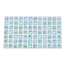 Светло-Синий Стеклянные стразы кабошоны, ногтей декоративные аксессуары, граненые, квадратный, голубой, 8x8x4.5 мм