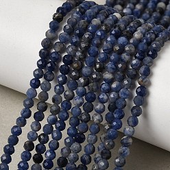 Содалитовое Природный содалит бисер нитей, граненые, круглые, круглые, 3.5 мм, отверстие : 0.6 мм, около 119~120 шт / нитка, 15.24''~15.47" (38.7~39.3 см)