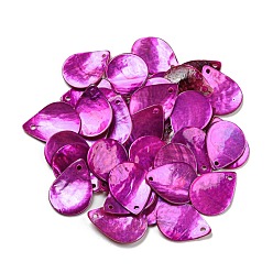 Фуксин Подвески из натуральных ракушек акойя, окрашенные распылением, слезинки, фуксиново-красные, 19.5~20x14.5~15x2 мм, отверстие : 1.5 мм