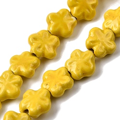 Золотистый Фарфоровые бусины ручной работы, цветок, яркие глазированный фарфор, золотые, 12x12.5x5~6 мм, отверстие : 1.6 мм, около 35 шт / нитка, 15.55'' (39.5 см)