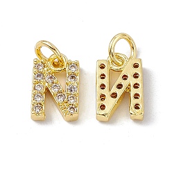 Letter N Real 18K Gold Plated Brass Micro Pave Clear Cubic Zirconia Charms, with Jump Ring, Letter.N, 10.5x7x2.5mm, Hole: 3.4mm