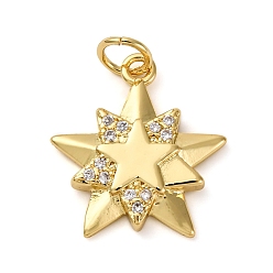 Настоящее золото 18K Латунные микропаве прозрачные подвески с фианитом, звезда, с целью перехода в кольце, долговечный, без кадмия и без свинца, стойки покрытие, реальный 18 k позолоченный, 17x15.5x2.5 мм, отверстие : 3 мм