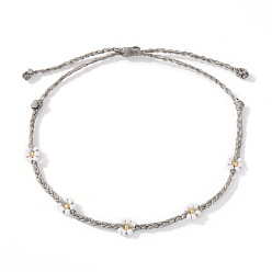 Гейнсборо Браслеты из бисера ручной работы, плетеные из стеклянных бусин, Браслет с цветочным подвеском для женщин, с нейлоновой нитью, светло-серые