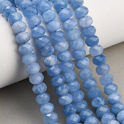 Bleu Bleuet Rangs de perles de jade blanc naturel teintées et facettées, rondelle, bleuet, 8x5.5~6mm, Trou: 1mm, Environ 64~66 pcs/chapelet, 14.76~15.16'' (37.5~38.5 cm)