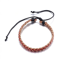 FireBrick Adjustable Braided Leather Cord Bracelets, FireBrick, 2-1/2 inch(66mm)