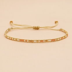 Orange Bohemian Style Seed Braided Bead Bracelet, Adjustable Bracelet, Orange, 11 inch(28cm)