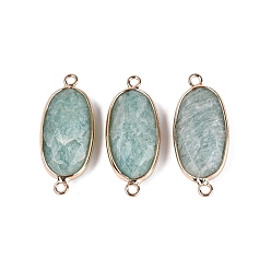 Amazonite Natural Amazonite Links Connectors, with Light Gold Plated Edge Brass Loops, Oval, Faceted, 27x11x5.5mm, Hole: 2mm