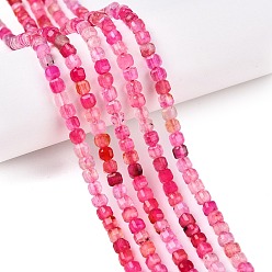 Темно-Розовый Окрашенные естественный агат бисер пряди, граненый стол, вырезанный куб, темно-розовыми, 3~3.5x3.5~4x3~3.5 мм, отверстие : 0.8 мм, около 92~111 шт / нитка, 12.24~14.92'' (31.1~37.3 см)