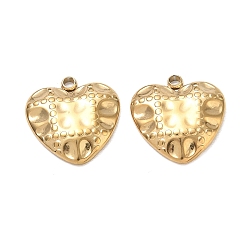 Real 18K Gold Plated 304 Stainless Steel Charms, Ion Plating(IP), Hammered Heart with Dot Pattern Charms, Polishing, Real 18K Gold Plated, 14.5x14x2.5mm, Hole: 1.5mm