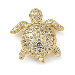 Настоящее золото 18K Латунные микропаве из прозрачного кубического циркония, черепаха, реальный 18 k позолоченный, 18x17.5x5.5 мм, отверстие : 2 мм