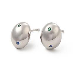 Разноцветный Овальные серьги-гвоздики из кубического циркония, платиновые латунные украшения для женщин, без кадмия и без свинца, красочный, 12x10 мм, штифты : 0.9 мм