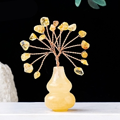 Цитрин Украшения из натуральной цитриновой крошки в виде дерева жизни с тыквенной основой из топаза, медная проволока фэн-шуй энергетический камень подарок для домашнего офиса украшение рабочего стола, 60~65 мм