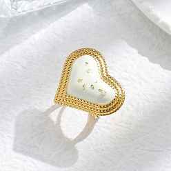 Золотой 304 регулируемые манжеты из нержавеющей стали для женщин, с эмалью, сердце, золотые, 30x35.5 мм