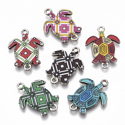 (52) Непрозрачная лаванда Печатные соединители звеньев сплава, с эмалью, платина, черепаха, разноцветные, 24x18x2 мм, отверстие : 1.5~1.8 мм