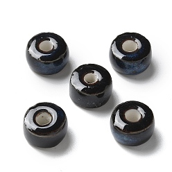 Темно-Синий Фарфоровые бусины ручной работы, плоско-круглые, темно-синий, 9.5~10x6 мм, отверстие : 3 мм